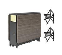 Folding Expandable Dining Table,size:1.2/1.5m, Solid Wood Dining Seat: 2-4pcs, Height 74cm, Width 80cm, 360° Universal Wheel,for Small Home/Studio/Dining Room,1.2m+2Chair,A