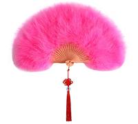 Folding Fan Feather Fan 20s Vintage Flapper Marabou Hand Fan with Tassels Women Handheld Fan for Costume Dancing Show Tea Party Gifts Wedding Decoration (Dark Pink)
