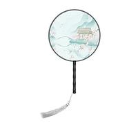 Folding Fan Hand Fans Folding fan Double-Sided Circular Fan Ancient Style Chinese Style Women's Long Handle Tassel Han Portable