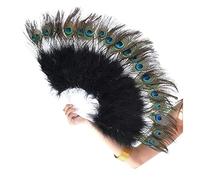 Folding Fan Hand Fans Folding fan Lolita Peacock Feather Folding Fan Japanese Sweet Fairy Girl Dark Gothic Court Dance Hand Fan Portable (Color : Noir)
