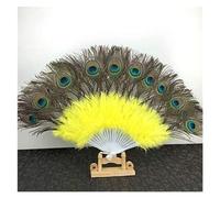 Folding Fan Hand Fans Folding fan Lolita Peacock Feather Folding Fan Japanese Sweet Fairy Girl Dark Gothic Court Dance Hand Fan Portable (Color : Yellow)