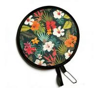 Folding Fan, Japanese Style Round Handheld Fan, Portable Mini Flower Pattern With Pocket Collapsible Fan Summer Travel(Black)