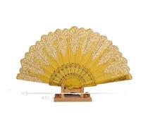 Folding Fan Retro Folding Hand Fan Plastic Powder Craft Fan White Wedding Party Chinese Style Dance Cloth Folding Portable (Color : Beige)