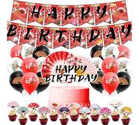 Folding Fans Birthday Decorations - Party Supplies with Banner, Cake Topper, Cupcake Toppers, Balloons for Chinese & Japanese Themed Occasions