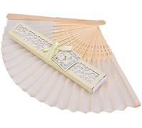 Folding Fans,Ivory Hand Held Fans Folding Fan Bamboo Fabric Hand Fan with Gift Box