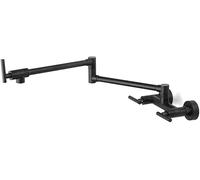 Folding Faucet 360°Rotation Black Wall Mounted Pot Filler Solid Brass Double Handle Hole Sink with Hot and Cold Water