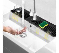 Folding Faucet mat for Kitchen Sink, Sink Splash Guard Behind Faucet, Silicone Faucet Handle Drip Catcher Tray, Silicone Kitchen Faucet mat, Faucet Draining mat of Sink Accessories With Button Lock