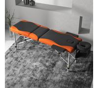 Folding Faux Leather Massage Table Aluminium Frame with Headrest Arms Red HOMCOM Orange Single