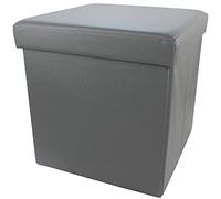 Folding Faux Leather Storage Cube Footstool with Lid Dark Gray Suitable for Living Room Hallway Bedroom 16x16x16 inches Rest Stool Storage Box for Small Spaces