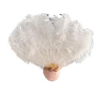 Folding Feather Fan 2 Size Retro Large Ostrich Feather Fan Red Dance Fans Party Wedding Stage Show Props 13Bones(White,130CM 2PCS)
