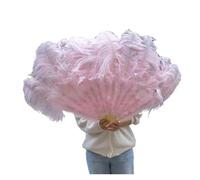 Folding Feather Fan, Colorful Ostrich Feather Fan130CM Big Hand Held Folding Plume Fan Performance Dance Fans Party Stage Carnival Show Props(Light Pink,Left hand)