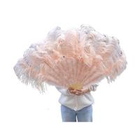 Folding Feather Fan, Colorful Ostrich Feather Fan130CM Big Hand Held Folding Plume Fan Performance Dance Fans Party Stage Carnival Show Props(Champagne,Right hand)
