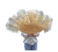 Folding Feather Fan, Colorful Ostrich Feather Fan130CM Big Hand Held Folding Plume Fan Performance Dance Fans Party Stage Carnival Show Props(Beige,Left hand)