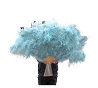 Folding Feather Fan, Colorful Ostrich Feather Fan130CM Big Hand Held Folding Plume Fan Performance Dance Fans Party Stage Carnival Show Props(27 Light Blue,Left hand)