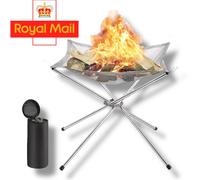 Shatchi Portable Fire Pit for Outdoor Camping, 42CM Foldable Stainless Steel Mesh Fire Pit with Heat Resistant Gloves & Carrying Bag, Silver