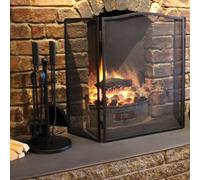 Folding Fire Screen 3 Panel Foldable Large Black Fire Protector Spark Guard Steel Mesh Protection