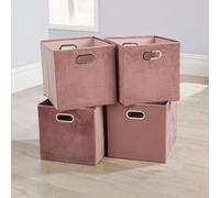 Home Source Large Folding Square Storage Utility Box Drawer 4 Piece Fabric Cube Set Pink