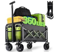 Folding Folding Cart Trolley with Wheels - 350lbs Foldable Utility Wagon Cart with Brakes, Lightweight Portable All-Terrain Carriers for Groceries, Garden, Beach, Shopping, Camping, 2