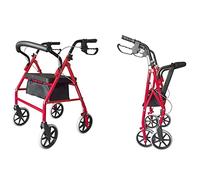 Folding Four Wheel Rollator, Lightweight Mobility Walker with Seat & Carry Bag, Mobility Aid for Elderly Disabled (Red)