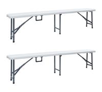 vidaXL Folding Garden Benches 2 pcs 180 cm HDPE White