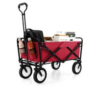 Folding Garden Cart Camping Wheelbarrow W/ Adjustable Handle & Drink Holder (Red)