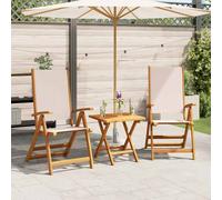 Folding Garden Chair 2pc Cream Solid Acacia Wood Textilene 57x72x109cm Foldable