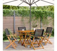 Folding Garden Chair 2pcs. Black Acacia Wood & Poly Rattan 54x57x91cm 44cm.