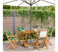 Folding garden chair 4pcs Green Acacia Wood & Polyester 54x58x91cm Leaf Pattern