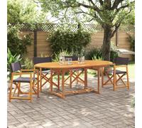 Folding Garden Chair 4pcs Set Solid Acacia Wood Dark Grey Fabric 54x53.5x85.5cm