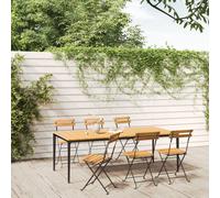 Folding Garden Chair 6pc Set Black Acacia Wood & Powder-Coated Steel 40x39x79cm