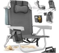 tectake Coral Grey Foldable Beach Chair with Backpack - Size: 78 x 63 x 101cm - Wilko