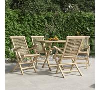 Folding Garden Chair Set 4 Grey Solid Teak Wood 56x61x89cm Slatted Armrest Easy