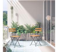 Folding Garden Chairs 2pcs Black Solid Acacia Wood & Steel 40x46x85cm Seat44cm.