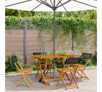 Folding Garden Chairs 4 Pcs Black Poly Rattan And Solid Wood
