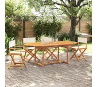 Folding Garden Chairs 4pc Cream White Acacia Wood Fabric 53x47x90 cm Foldable4pc