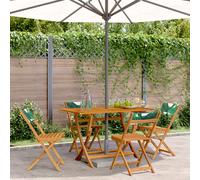 Folding Garden Chairs 4pcs Green Acacia Wood Fabric Leaf Pattern Seat High 44cm