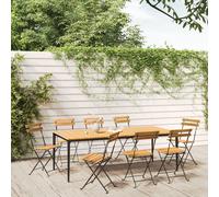 Folding Garden Chairs 8pc Black Solid Acacia Wood & Steel Foldable 39x45x79 cm
