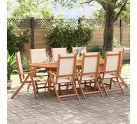 Folding Garden Chairs 8pcs Acacia Wood Textilene Cream Reclining 57.5x72x109cmUK
