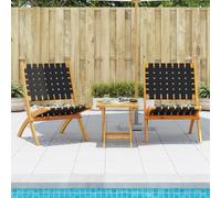 Folding Garden Chairs Black Olefin Fabric on Acacia Wood 55x73x79cm 2pcs Outdoor