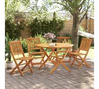 Folding garden dining set 110x110cm solid acacia wood natural finish 5 pcs fold