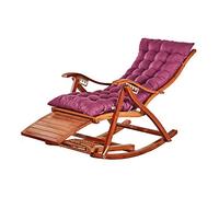 Folding Garden Recliner Bamboo Adjustable Elderly Rocking Chair, With Cotton Pad And Retractable Footrest, Portable Outdoor Terrace Beach Sun Lounger(Color:Chair+purple cushion)