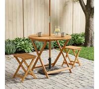 Folding Garden Table Natural Solid Acacia Wood Oiled Ø90 x 75 cm Umbrella Hole.