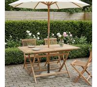 Folding Garden Table Natural Solid Teak 120x70x75.5cm Slatted Parasol Hole Extra