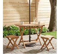 Folding Garden Table Natural Teak Round Ø110x75cm Foldable Outdoor Patio Seats4