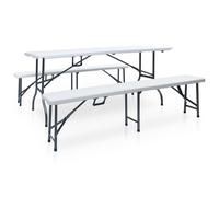 Folding Garden Table with 2 Benches Steel and HDPE White Patio Set vidaXL