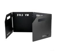 Folding Gas Stove Windshield Stainless Steel Four-Fold Cassette Windproof Shield for Camping BBQ and Burner, Compact Storage Design(Black)