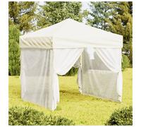 Folding gazebo 2 x 2 m cream 210D Oxford polyester canopy steel frame pop-up
