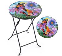 Folding Glass Table Garden Outdoor Patio Decoration Painted Round Top Christow