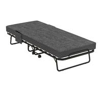 Folding Guest Bed Dark Grey 190x80cm Linen Foam Mattress Steel Frame Polyesters