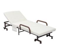 HOMCOM Folding Bed with Mattress & Wheels - Adjustable Backrest Guest - White | TJ Hughes